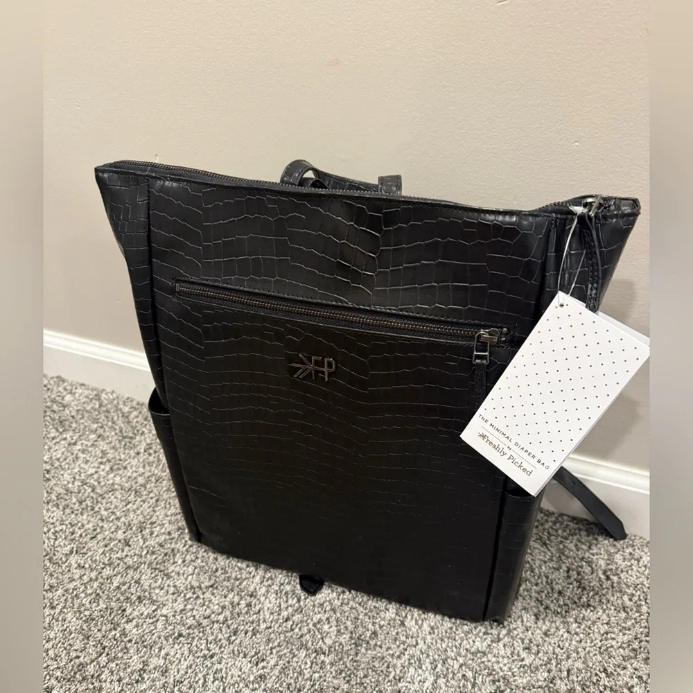 Freshly Picked Black Croc minimalist diaper bag backpack